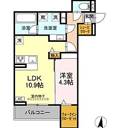 ルサンティエ白龍町 1LDKの間取図画像