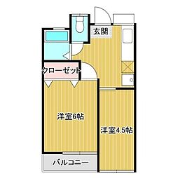 レジデンスパーシモン 2階2Kの間取り