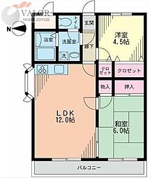 アルシヨン悠々 2LDKの間取図画像