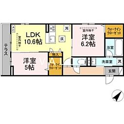 座間市広野台1丁目アパート 2LDKの間取図画像