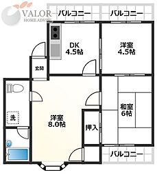 ラセーヌ東林間A 3DKの間取図画像