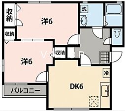 リーブルロッシュ 2DKの間取図画像