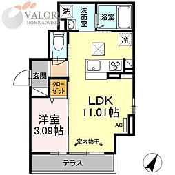 mona 1LDKの間取図画像