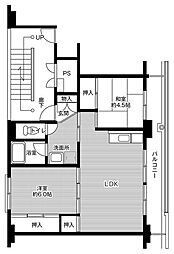 ビレッジハウス佐野米山1号棟 3階2LDKの間取り