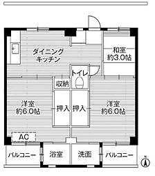 ビレッジハウス勝田2号棟 4階3DKの間取り