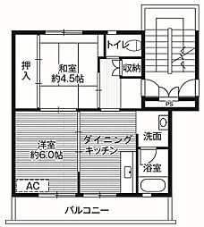 ビレッジハウス岩間2号棟 2DKの間取図画像