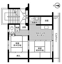 ビレッジハウス富山北1号棟 2DKの間取図画像