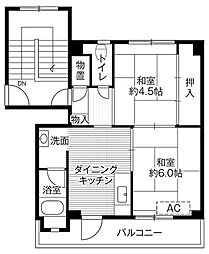 ビレッジハウス婦中2号棟 2DKの間取図画像