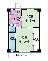 ビレッジハウス稲葉郷1 2Kの間取図画像