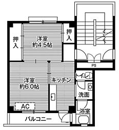 ビレッジハウス向田2号棟 2Kの間取図画像