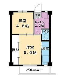 ビレッジハウス宇ノ気1号棟 2Kの間取図画像