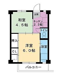 ビレッジハウス壬生1棟 2Kの間取図画像