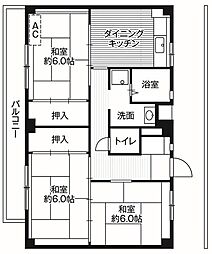 ビレッジハウス二宮1号 3DKの間取図画像
