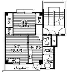 ビレッジハウス福光2号棟 2Kの間取図画像