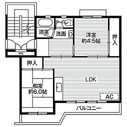 ビレッジハウス足利葉鹿2号棟 2LDKの間取図画像