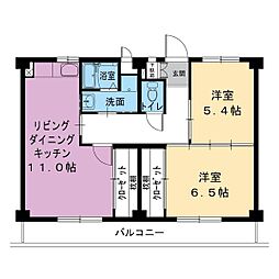 ビレッジハウス市原2 2LDKの間取図画像