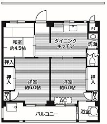 ビレッジハウス愛生4 3DKの間取図画像