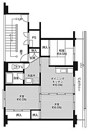 ビレッジハウス十王2 3DKの間取図画像