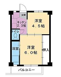 ビレッジハウス東大橋2号棟 2Kの間取図画像