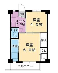 ビレッジハウス柳田2号棟 2Kの間取図画像