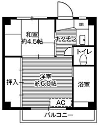 ビレッジハウス川井宿6号棟 2Kの間取図画像