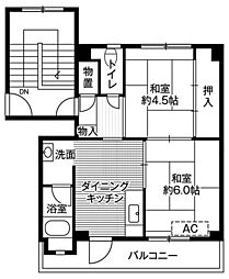ビレッジハウス婦中1号棟 2DKの間取図画像