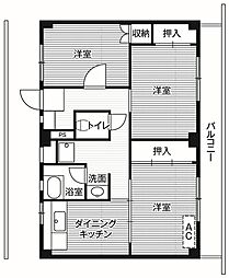 ビレッジハウス公郷6号棟 3DKの間取図画像