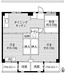ビレッジハウス小比企3号棟 3DKの間取図画像