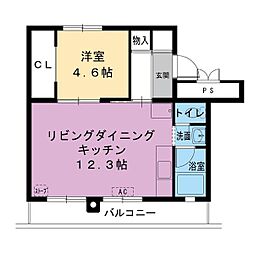ビレッジハウス糸井1号棟 1階1LDKの間取り