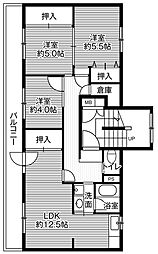 ビレッジハウス春光4 3LDKの間取図画像