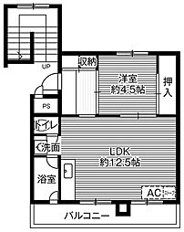 ビレッジハウス富丘6号棟 2DKの間取図画像