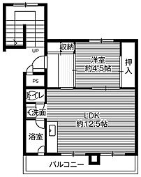 ビレッジハウス富丘5号棟 1LDKの間取図画像