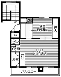 ビレッジハウス富丘7号棟 1LDKの間取図画像