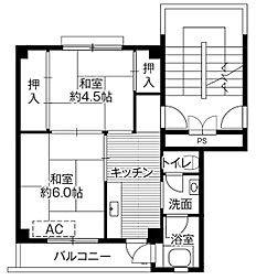 ビレッジハウス松川2号棟 5階2Kの間取り