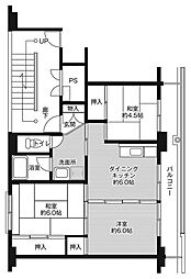 ビレッジハウス下船尾2号棟 3DKの間取図画像