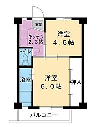 ビレッジハウス愛島3 2Kの間取図画像