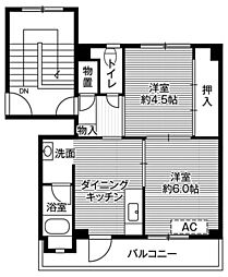 ビレッジハウス長内2 2DKの間取図画像