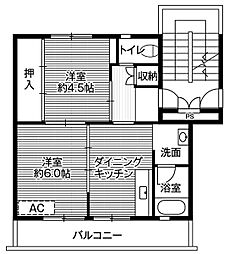ビレッジハウス窪田2号棟 2DKの間取図画像
