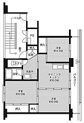 ビレッジハウス下船尾1号棟 3DKの間取図画像