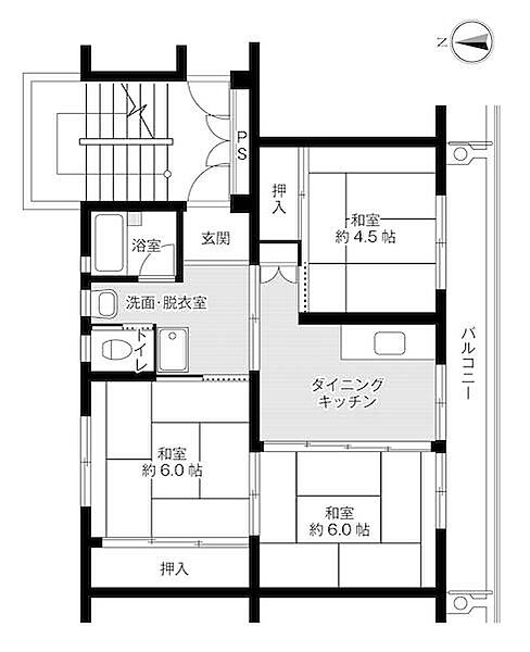 ビレッジハウス万石浦2号棟 0105｜宮城県石巻市流留字七勺(賃貸マンション3DK・1階・53.96㎡)の写真 その2