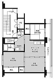 ビレッジハウス中田南1号棟 3階3DKの間取り