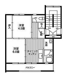 ビレッジハウス仙台鶴ケ谷二丁目17 2DKの間取図画像