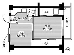 ビレッジハウス八代山3号棟 2階2Kの間取り