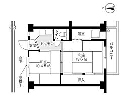 ビレッジハウス向山6号棟 2階2Kの間取り