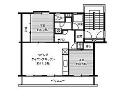 UR都市機構笹川団地109棟 2LDKの間取図画像