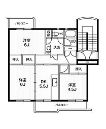 ビレッジハウス井之口4号棟 3DKの間取図画像
