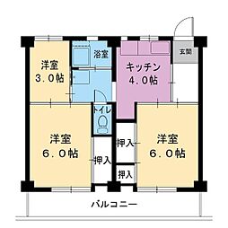 ビレッジハウス大村3号棟 3DKの間取図画像