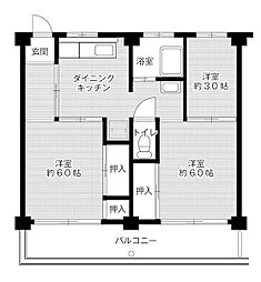 ビレッジハウス井上2号棟 3DKの間取図画像