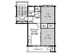 ビレッジハウス笹川15棟 2DKの間取図画像