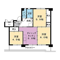 ビレッジハウス山王2号棟 3DKの間取図画像